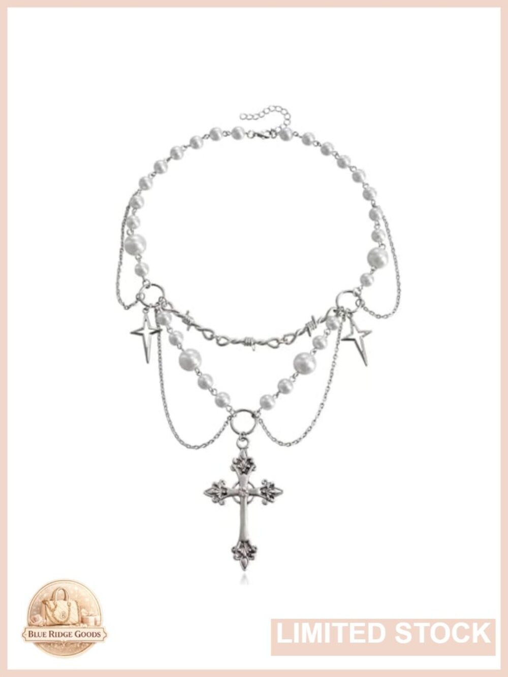 Gothic Cross Pearl Layered Necklace Alloy Faux Pearl Vintage Jewelry Gift